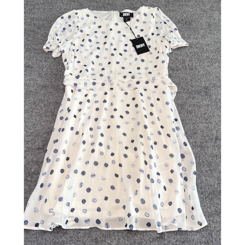 DKNY White Polka Dot Short Sleeve Dress